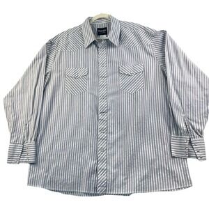 Wrangler Pearl Snap Mens Long Sleeve Shirt Grey White Stripe Lightweight  3XLT